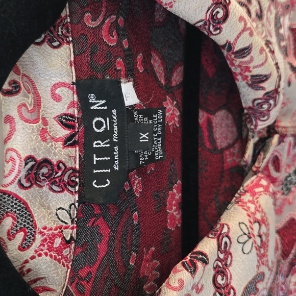 Citron Button Blazer Jacket Asian Silk Blend 1X Red - Picture 3 of 10
